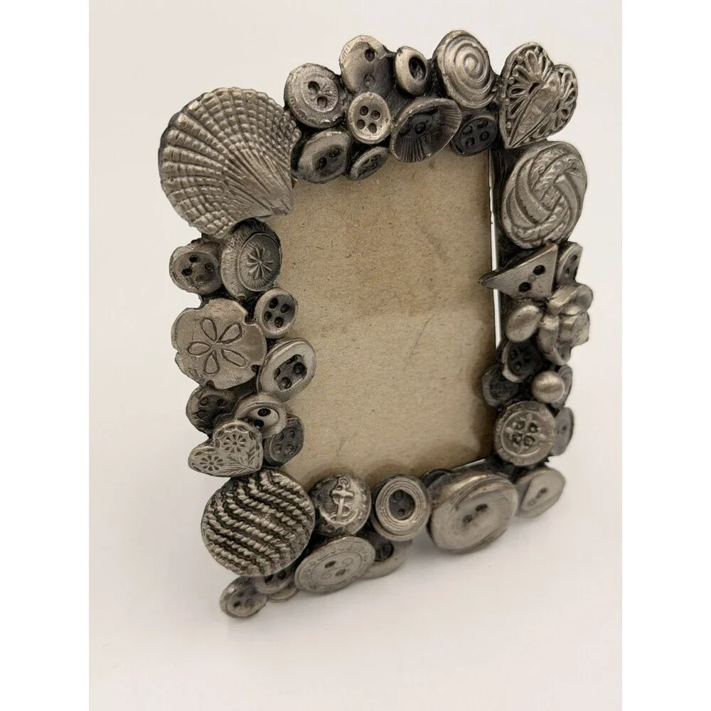 Vintage Pewter Button Picture Frame 4.25x3.5